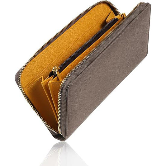 レディース 長財布 バイカラー 本革 大容量 グレー×イエロー